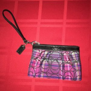 Coach signature C tartan plaid zip wristlet